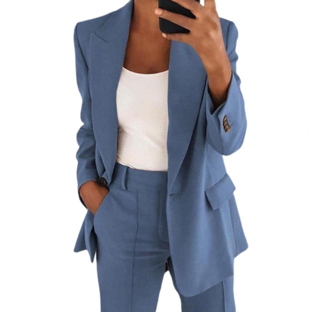 ElWomen Suit Jacket Solid Color Turndown Collar Long Sleeve Buttons Blazer Outerwear