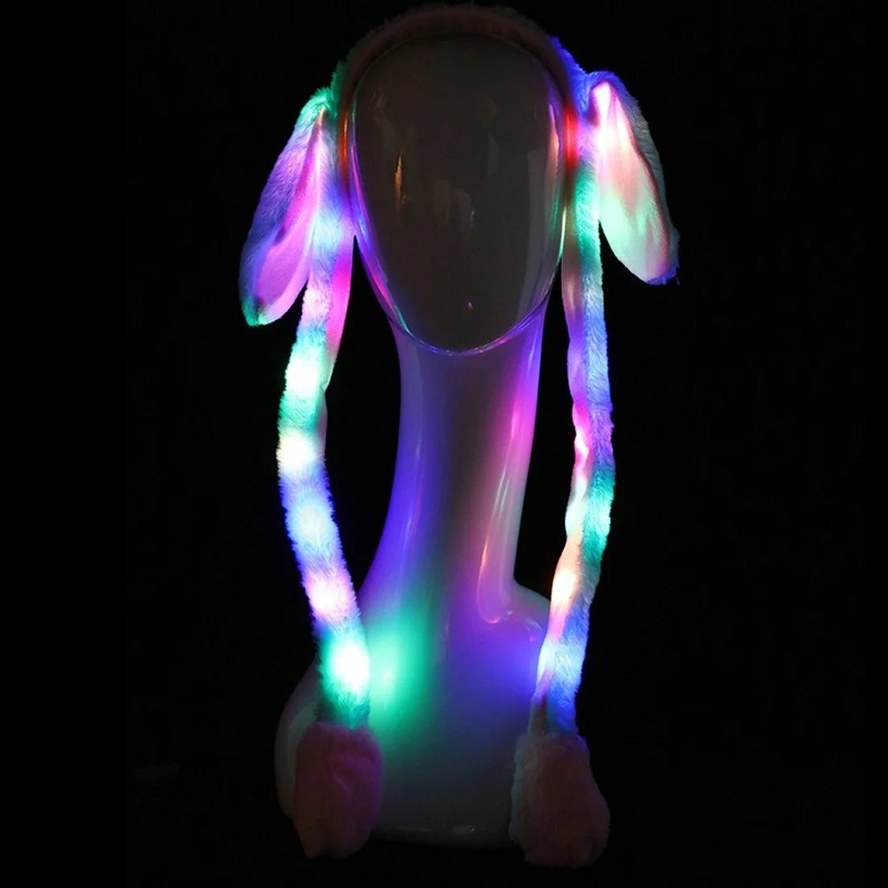 Rabbit Hat with Moving Ears Bunny Hat Ears Warm Plush Sweet Cute Airbag Cap Ears Headband Luminous Light Up Funny Bunny Ear Hat