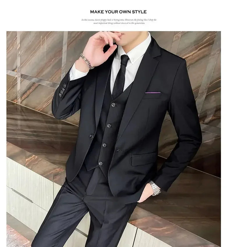 Blazer, Vest & Pants Men's Fashion Business Gentleman Professional Formal Dress Korean Version Banquet Dress Suit 6XL