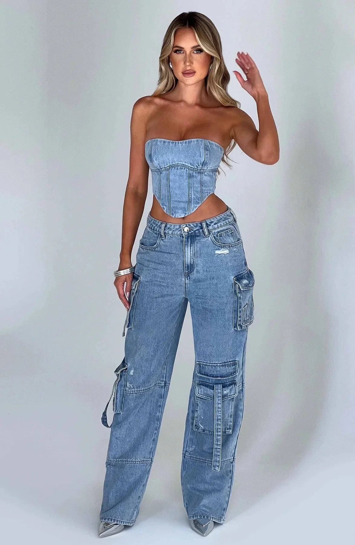 Fashion Multi-pocket Jeans for Women Cargo Pants Women High Waist Butt Lifter Loose Straight-leg Pants Tight Stretch