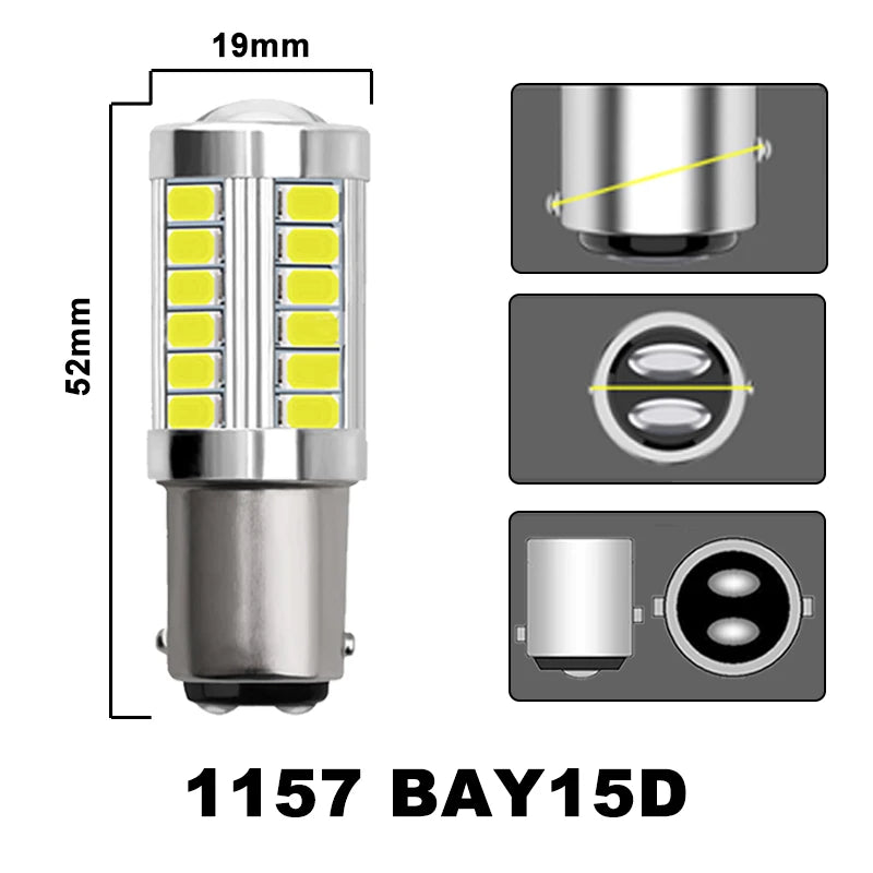 2/4/8 PCS P21W Ba15s 1156 Bay15d 1157 LED Bulb Turn Signal Lights DRL Fog Tail Brake Reverse Parking Lamps 12V 33SMD 7000K White