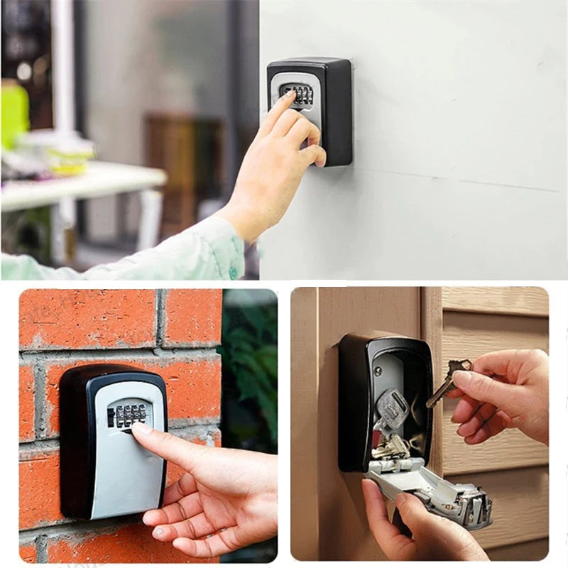 Wall Mount Key Organizer Weatherproof 4 Digit Key Storage Lock Box Combination Password Security Code Lock Box for Home Indoor