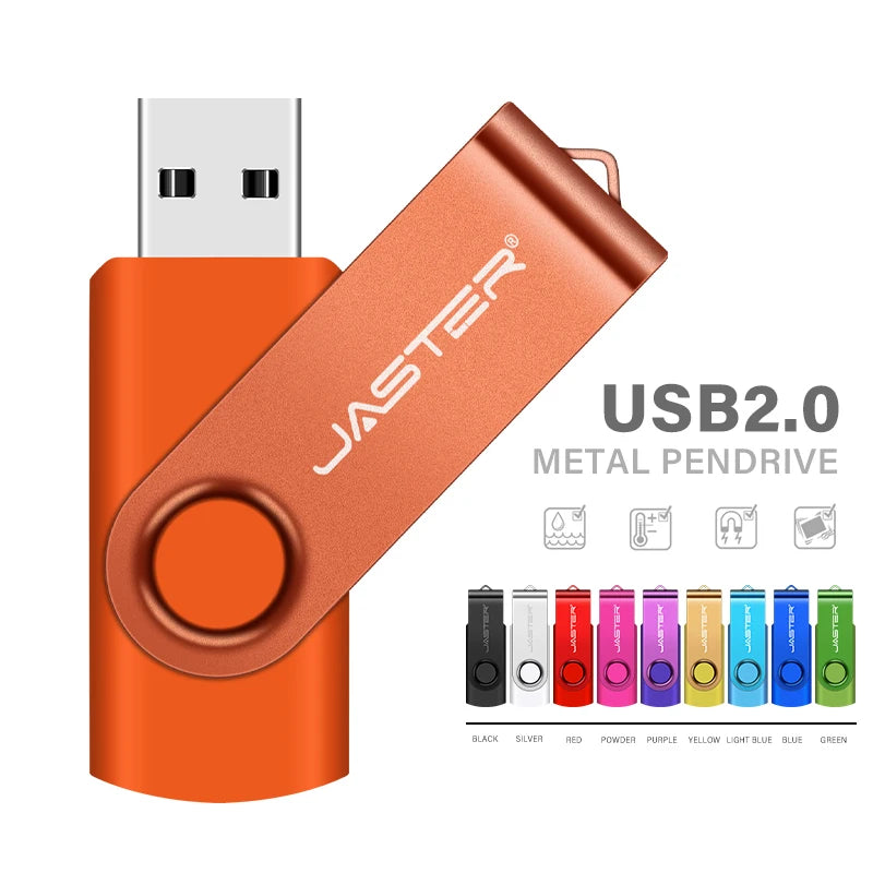 JASTER Free Key Chain USB Flash Drive 128GB Plastic Pen Drive 64GB for Laptop Memory Stick 32GB Rotatable Creative Business Gift