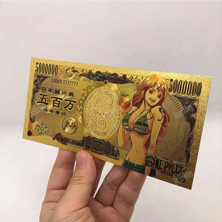 Anime One Piece Toy Golden Cards PVC Zoro Luffy Nika 10 Kinds New Commemorative Banknote Collections Toys Gifts For Party