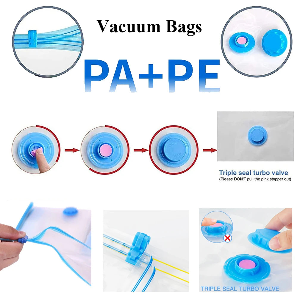 Jumbo Large Ziplock Vacuum Seal Bags for Bedding Clothes Pillows Storage Sealer Compression Packing Travel Hand Pump Accessories