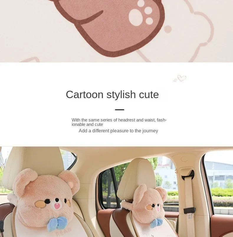 2024 Cartoon Bear Car Seat Cushion Full Set Soft Plush Cute Seat Cushion Cover Fashion Decoration Interior Accessories Universal