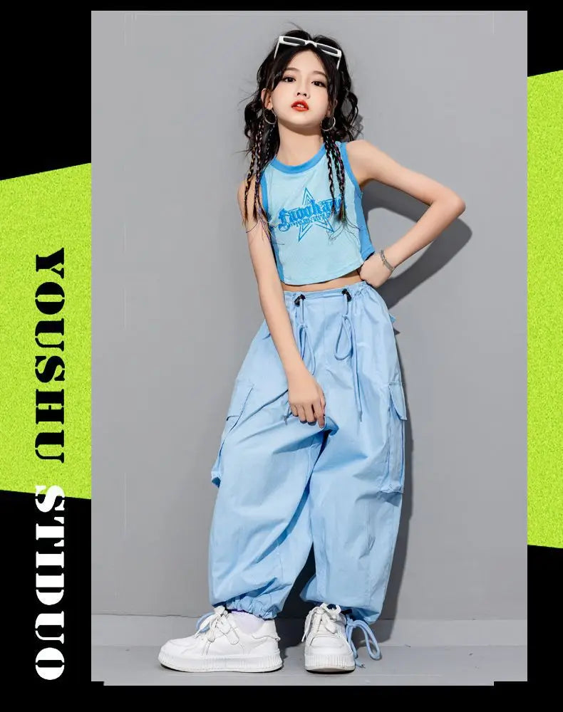 Girls Loose Casual Cargo Pants Fashion Korean Street Style Hip Hop Trousers Wide Leg Pants with Belt for School Vacation Daily