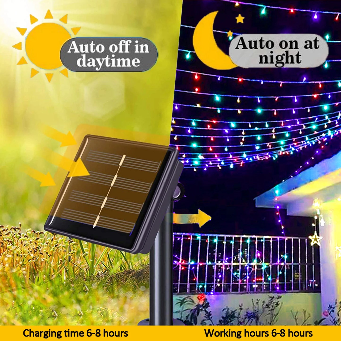 Solar String Lights Outdoor Waterproof with 8 Modes for Home Gardens, Wedding, Party, Christmas, Outdoor, Tree Decorations