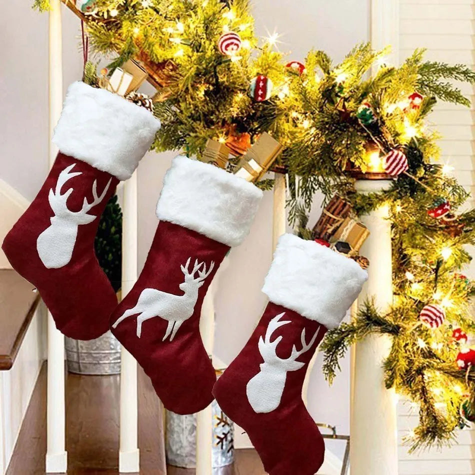 Christmas Stockings Socks Gifts Candy Bag Elk Xmas Tree Deer Printing Pocket Hanging Ornament Christmas Decorations