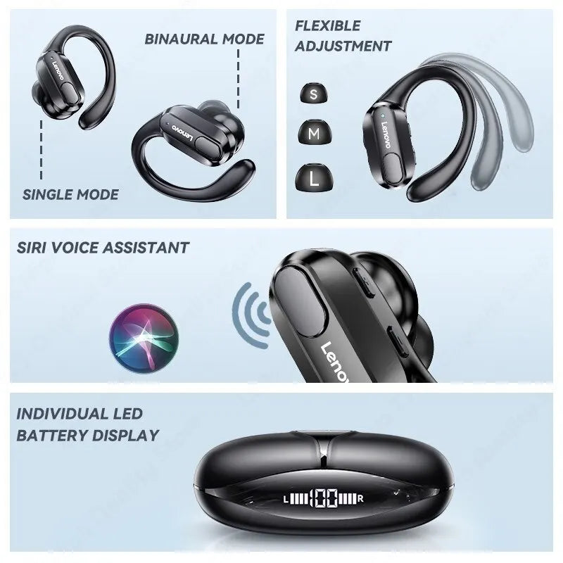 Lenovo Wireless Headphones with Mics, Button Control, LED Power Display