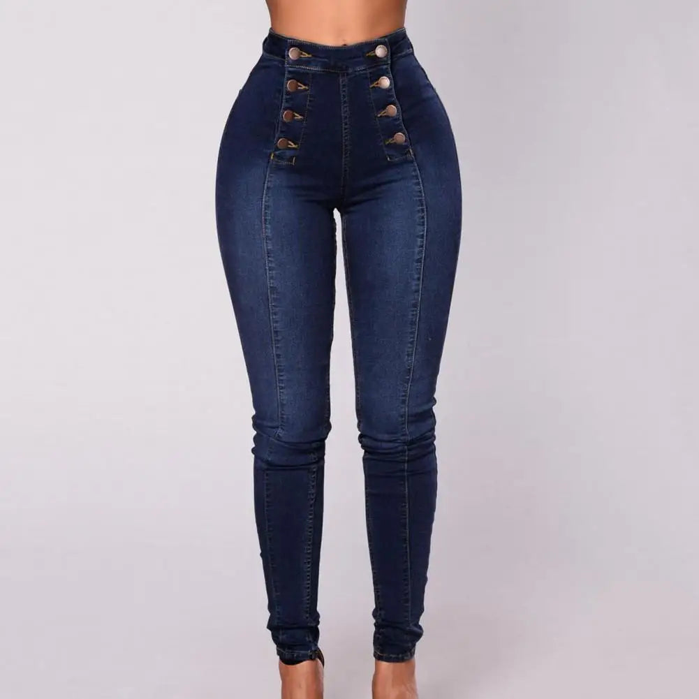 High Waist Buttons Jeans for Women