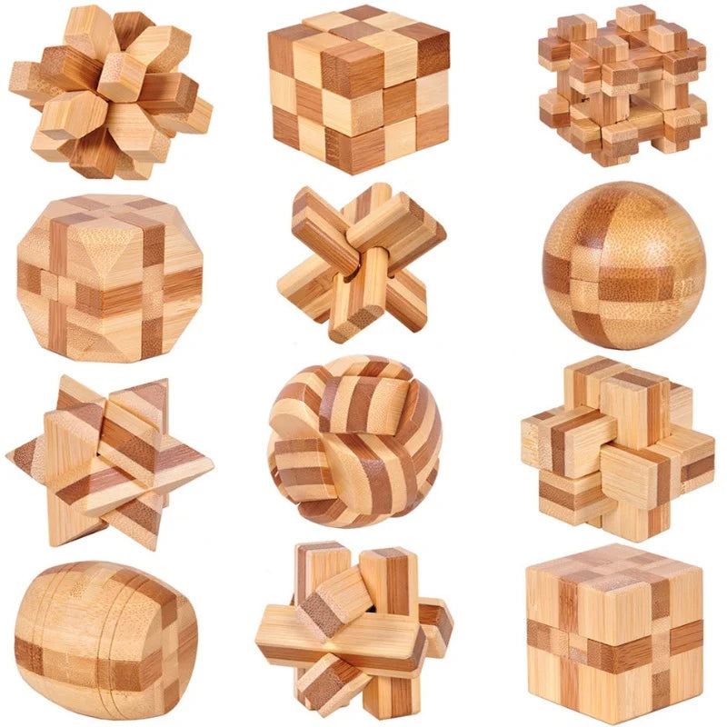 Brain Teaser Kong Ming Lock 3D Wooden Interlocking Burr Puzzles Game Toy For Adults Kids IQ Brain Teaser Kong