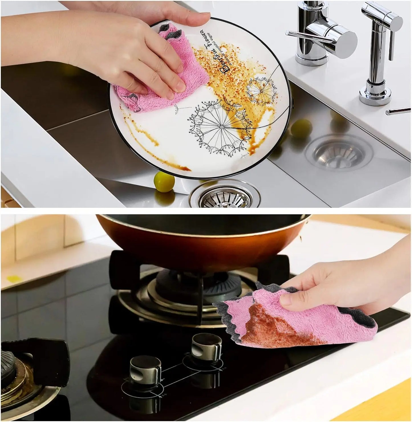 5/10pcs Kitchen Dishcloth Coral Velvet Towel Super Absorbent Wave Design Wipe Nonstick Oil Microfibre Thickened Rags Fast Drying