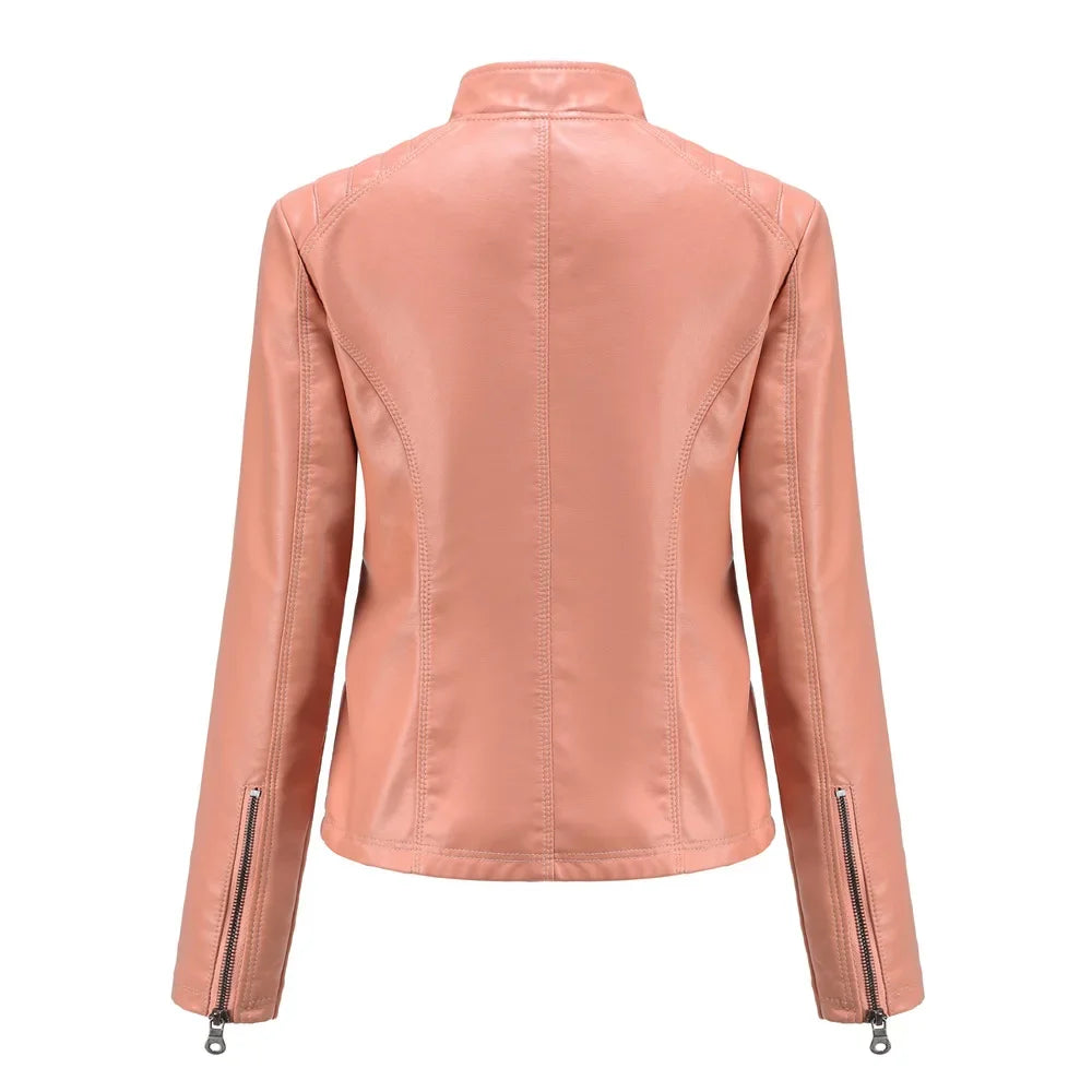 Women's Coat Fashion Trend Simple Analog Collar Zipper PU Leather Motorcycle Jacket for Women