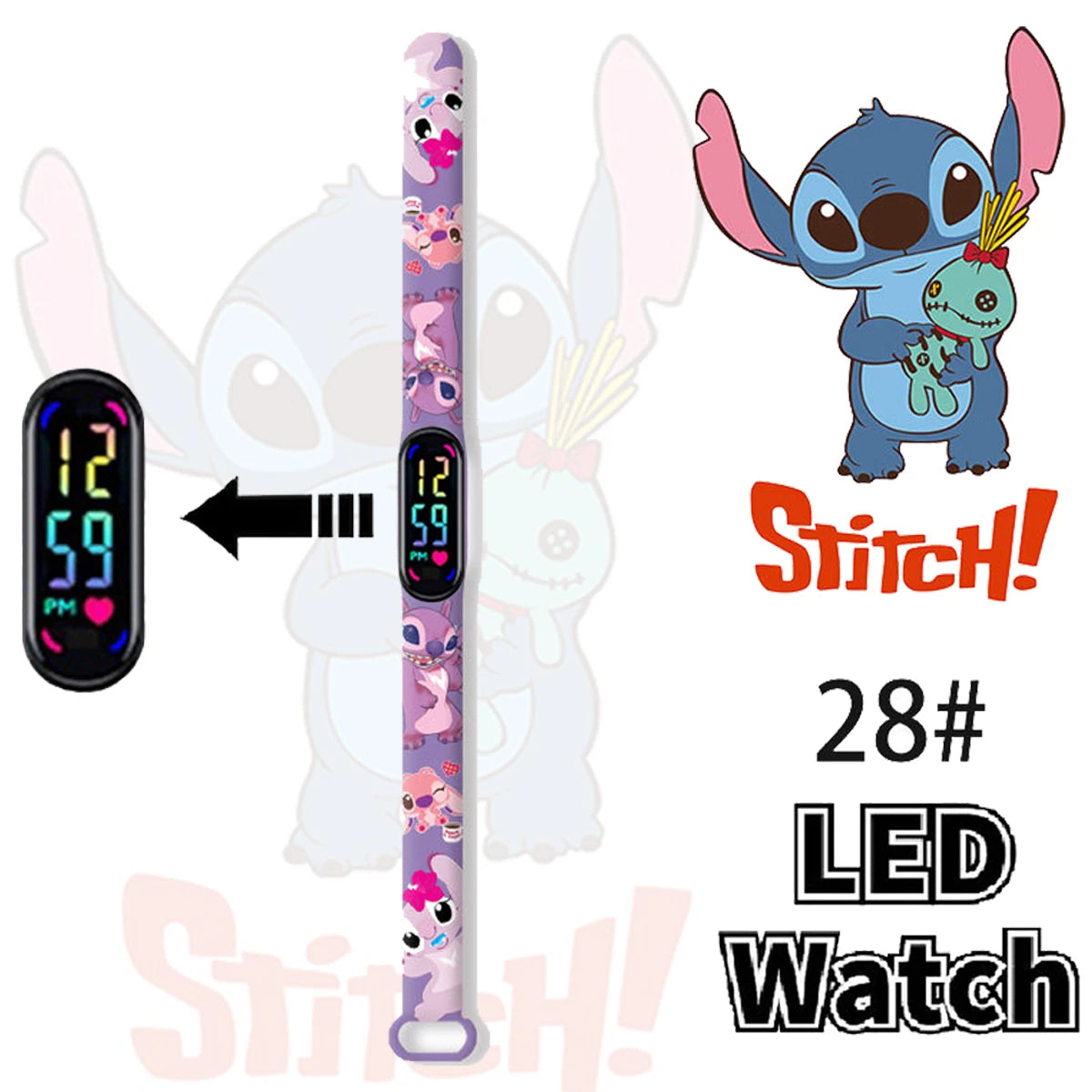 Stitch Sonic Digital Watches Anime Figures LED Luminous Touch Waterproof Electronic Sports Watch Kids Birthday Gifts Toys