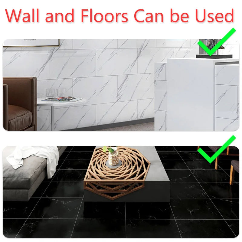 Self Adhesive Marble Wallpaper Waterproof Floor Sticker Bathroom Living Room TV Background Renovation  Wall Ground Decor