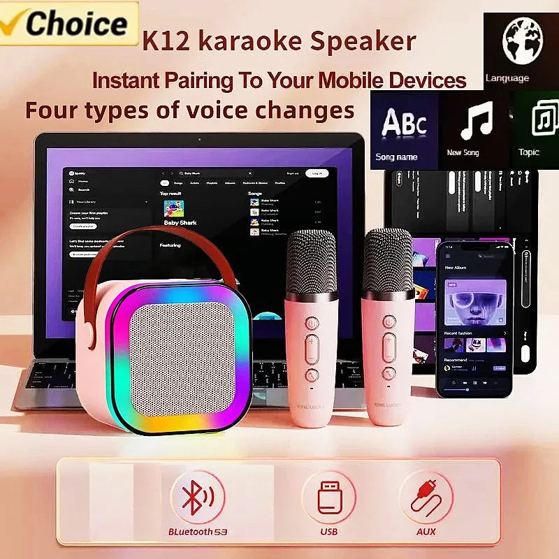 Karaoke Machine Portable  5.3 PA Speaker System with 1-2 Wireless Microphones Home Family Singing Children's Gifts