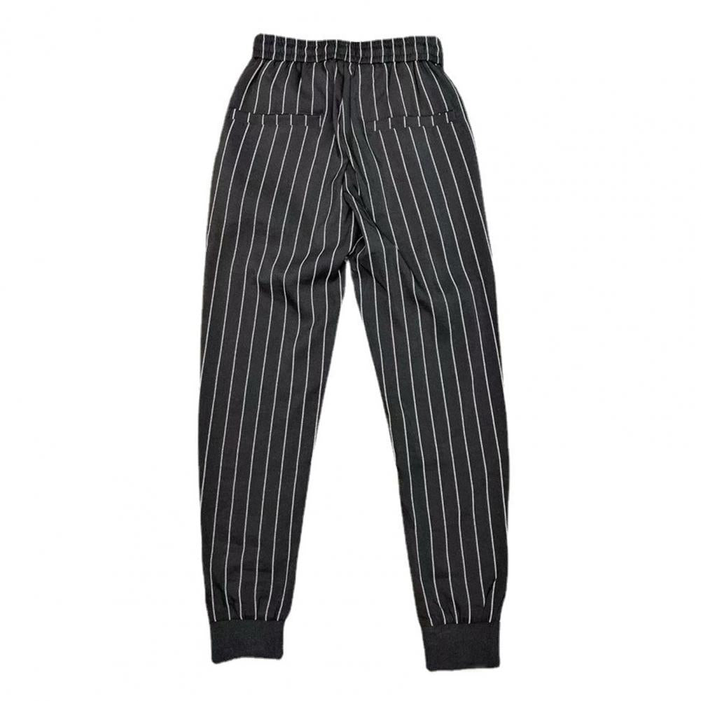 Men Harem Pants Striped Drawstring Elastic Waist Slim Fit Streetwear