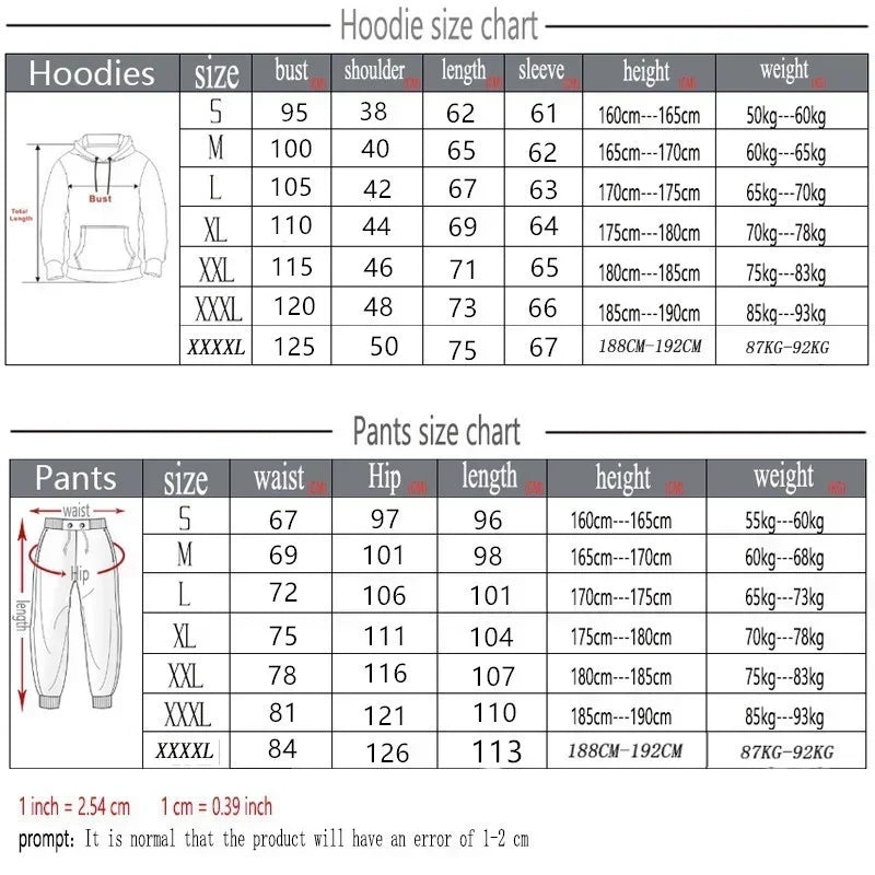 Men Long Sleeve Sport Tracksuit Fashion Zipper Jackets and Sweatpants Casual Male Fleece Printed Sweater Suits