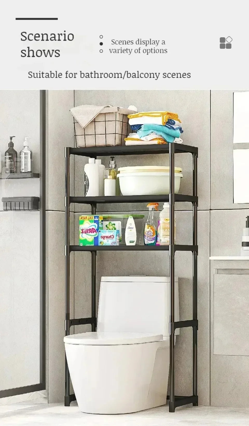 Toilet Storage Rack Perforation-Free Storage Shelf Large Capacity Multilayer Washing Machine Shelf Space-saving Standing Holder