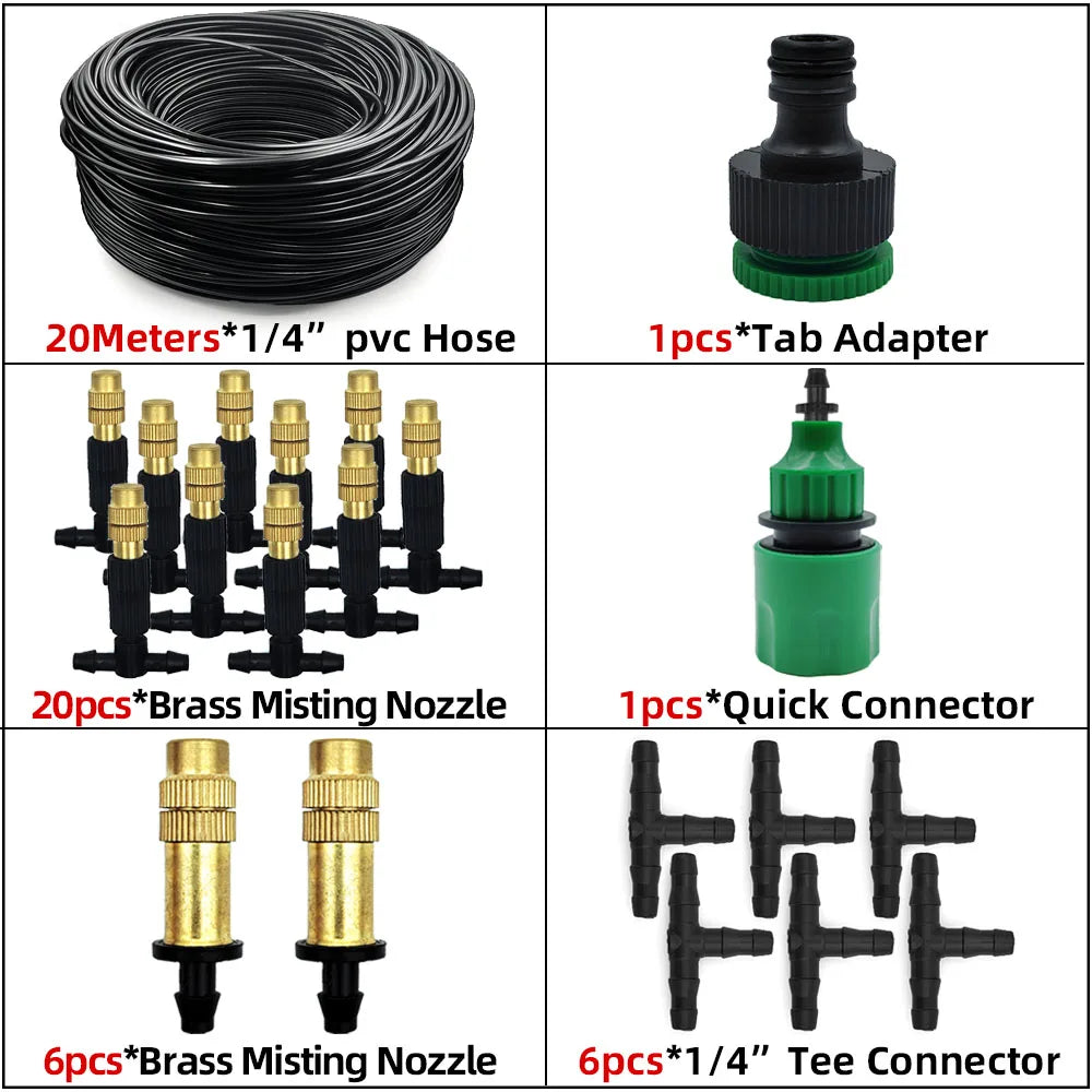 Outdoor Misting Cooling System Garden Irrigation Watering Brass Atomizer Nozzles 4/7mm Hose for Patio Greenhouse