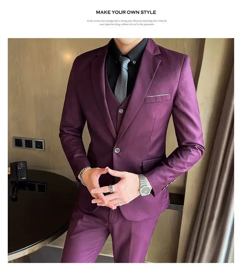 Blazer, Vest & Pants Men's Fashion Business Gentleman Professional Formal Dress Korean Version Banquet Dress Suit 6XL