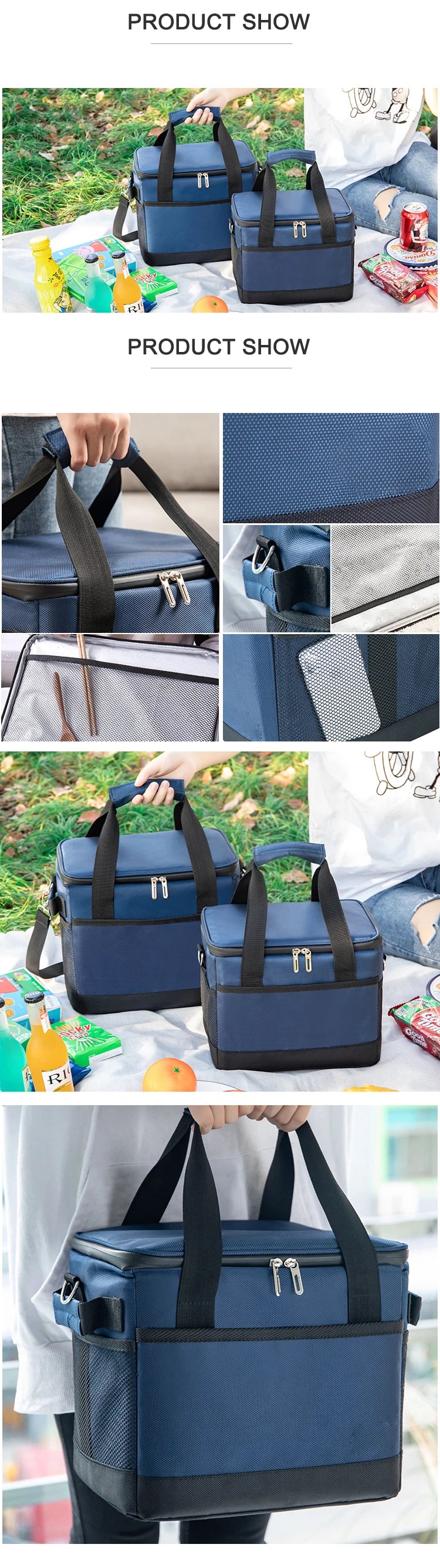 10/35/68L Soft Cooler Bag with Hard Liner Large Insulated Picnic Lunch Box Cooling Bag for Camping BBQ Family Outdoor Activity