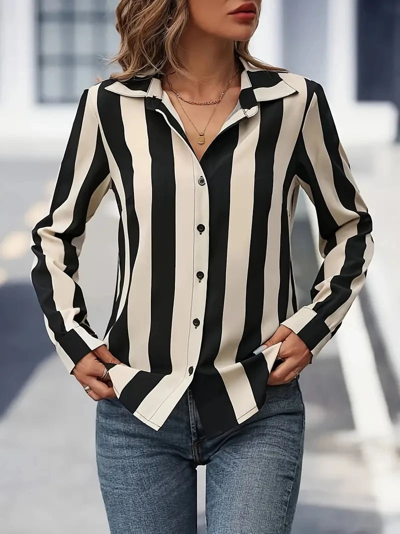 Fashion Women's Shirts & Blouses, Elegance Striped Print Shirt,2024 Spring & Summer Large Size Female Clothing Blouse Tops