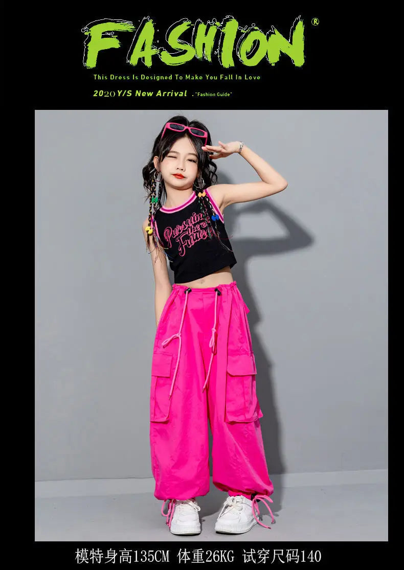 Girls Loose Casual Cargo Pants Fashion Korean Street Style Hip Hop Trousers Wide Leg Pants with Belt for School Vacation Daily