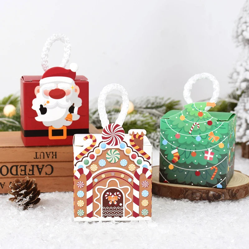 10Pcs Christmas Gift Box Xmas Tree Santa Claus Snowman Paper Candy Cookie Packing Box Bags Children Favors