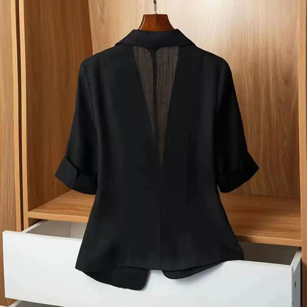 Buttoned Suit Jacket Women Lapel Stylish Women's Lapel Button Jacket for Office Commuting Loose Coat with Three-quarter Sleeves