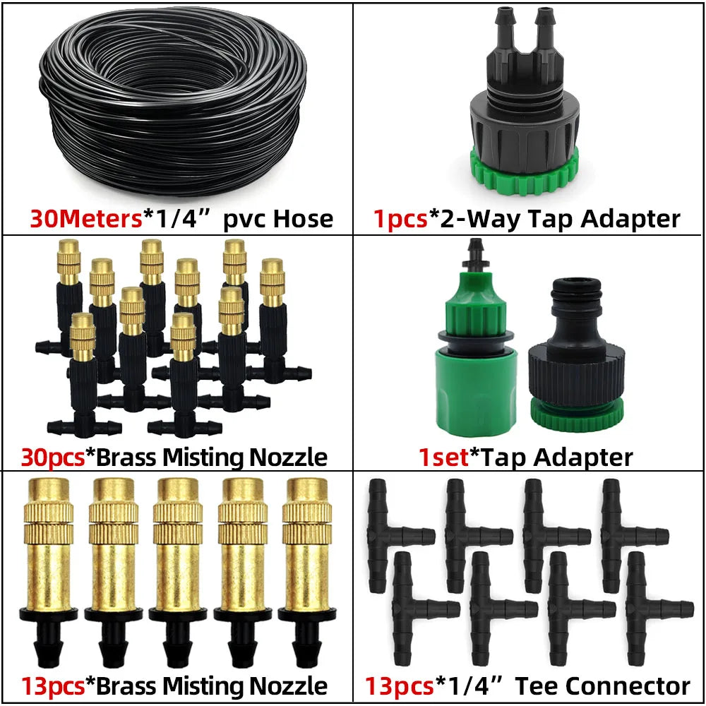 Outdoor Misting Cooling System Garden Irrigation Watering Brass Atomizer Nozzles 4/7mm Hose for Patio Greenhouse