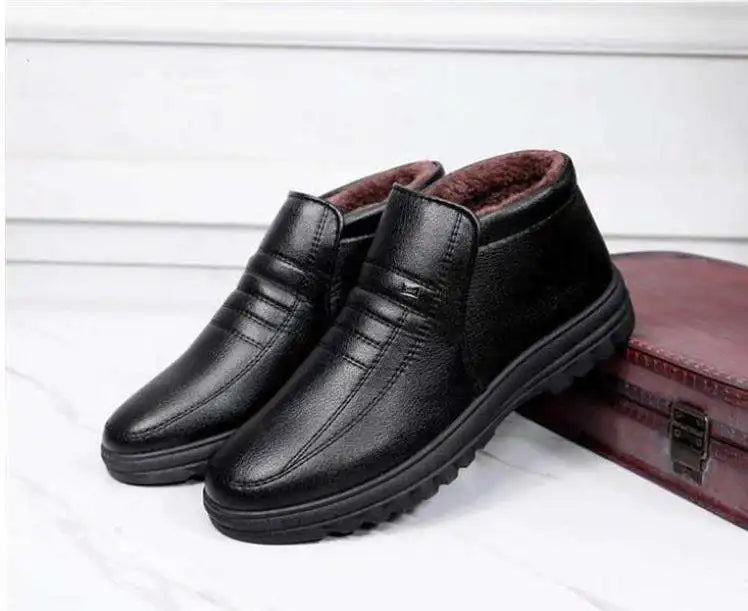 Waterproof Men's Casual Leather Shoes Flannel High Top Slip-on Male Casual Shoes Rubber Warm Winter Shoes for Mens