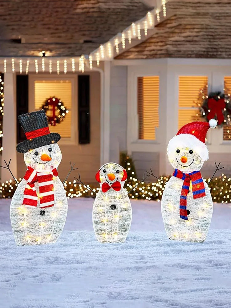 3Pcs Lighted Snowman Christmas Garden Decoration With LED Light Glowing Snowman