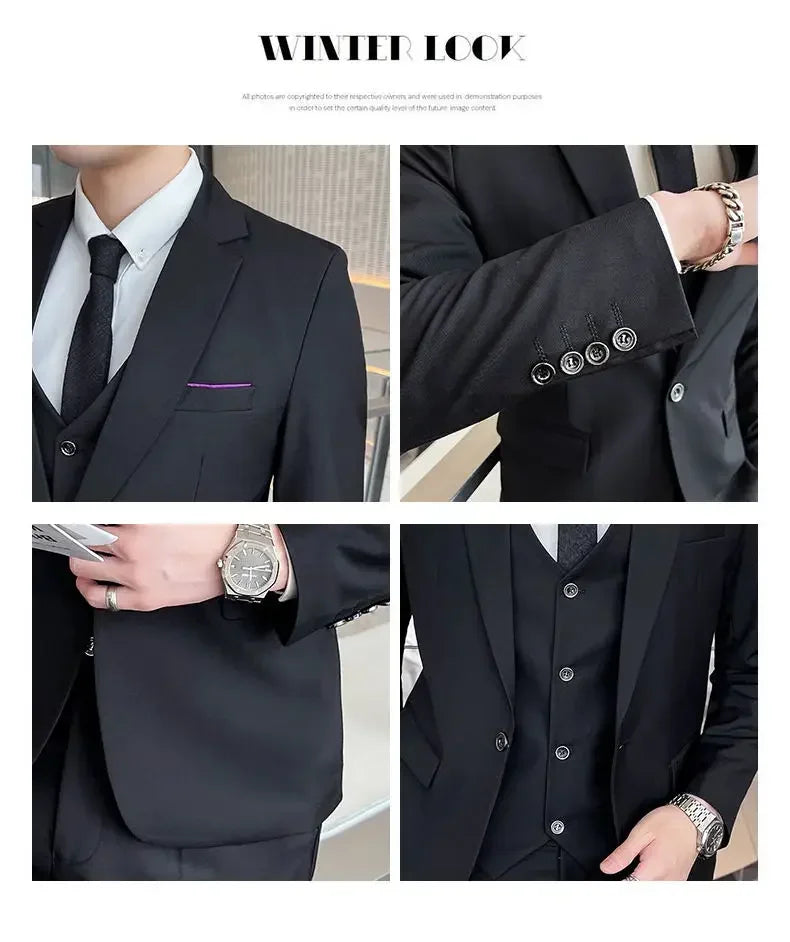 Blazer, Vest & Pants Men's Fashion Business Gentleman Professional Formal Dress Korean Version Banquet Dress Suit 6XL