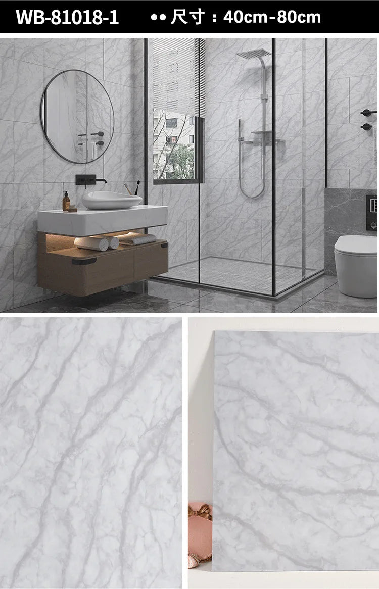 Waterproof Floor Sticker Bathroom Living Room TV Background Renovation Self Adhesive Marble Wallpaper