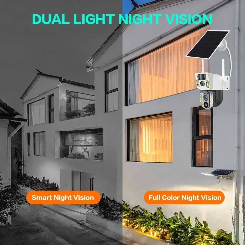 4K 4G SIM Card Dual Lens Screen Solar Camera 8MP Surveillance PTZ Battery Camera Color Night Vision PIR Detection Audio V380 Pro