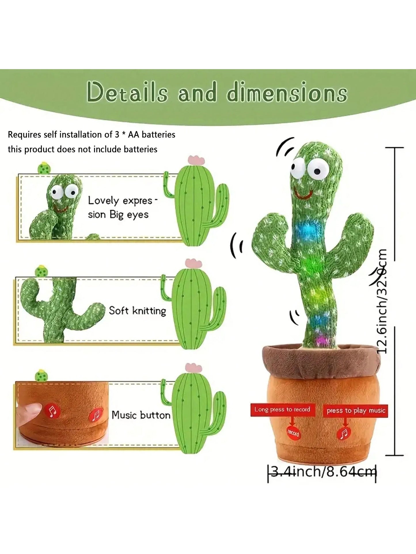 Dancing Talking Cactus Toys Singing Mimicking Recording Repeating What You Say Sunny Cactus Up Plus