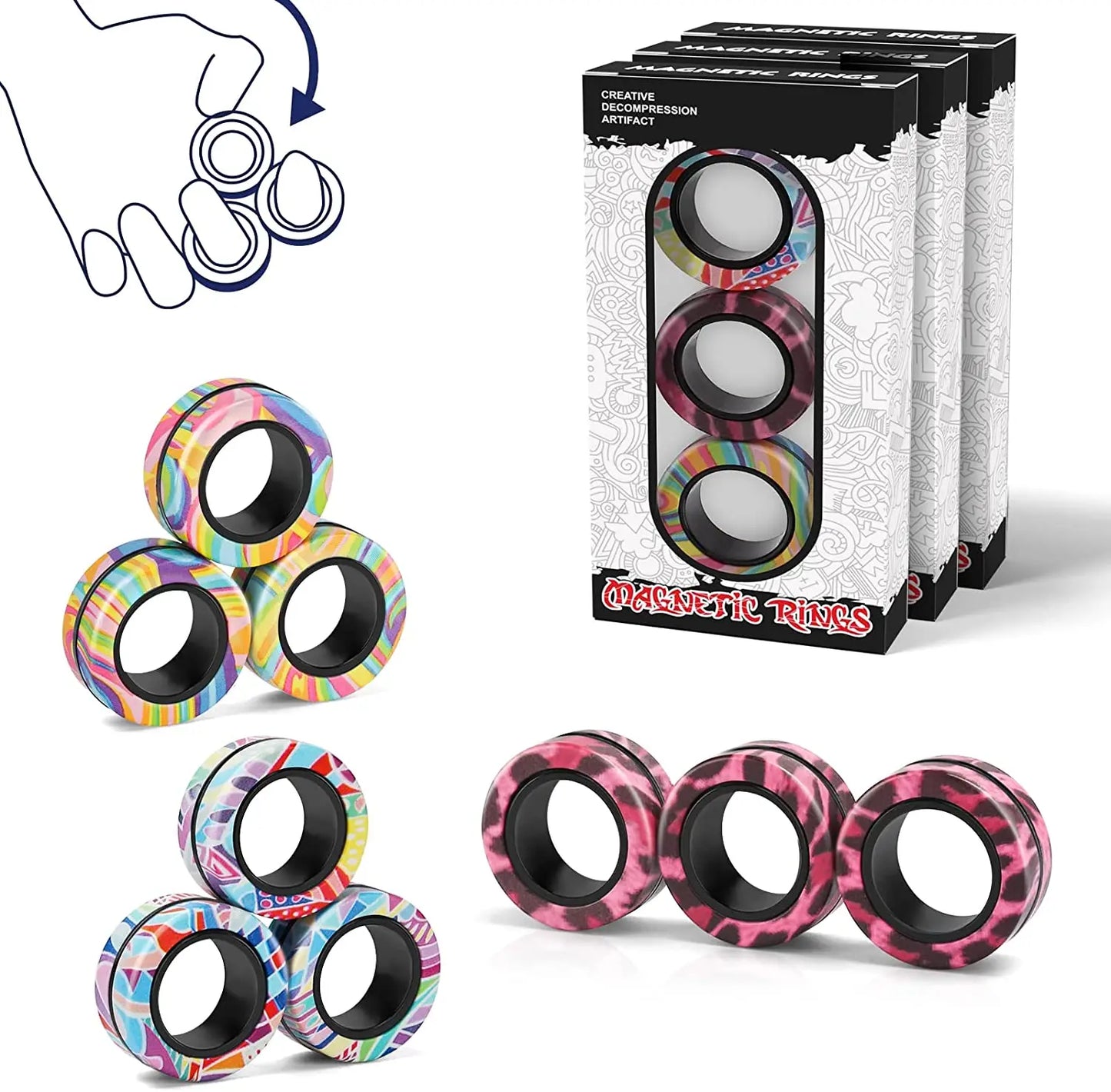 Finger Magnetic Rings Colorful Fidget Toy Set Adult Magnets Spinner Rings for Relieve Stress Anxiety Relief Therapy