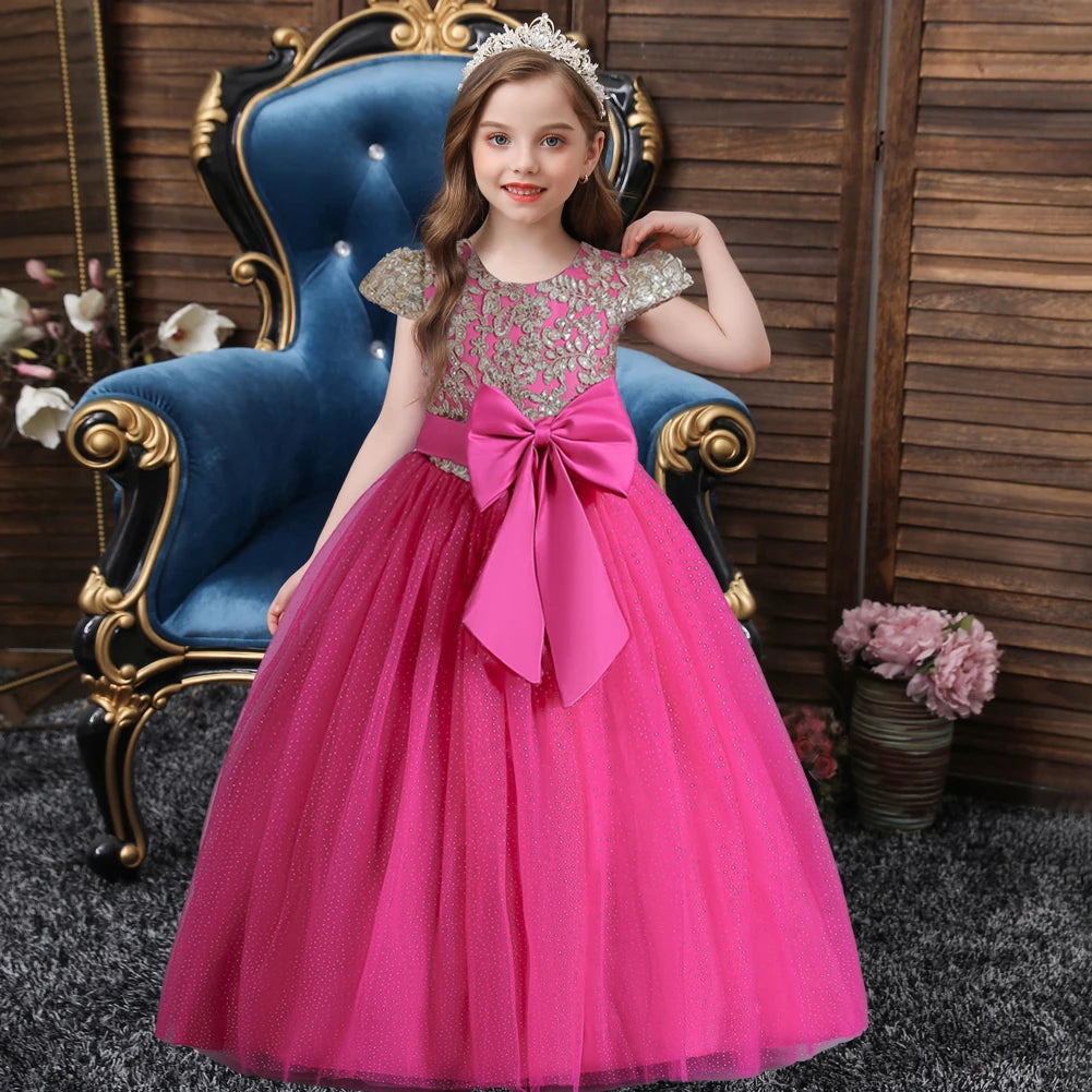 Girl dress in sleeveless sequins wedding dress flower girl performing princess dress long dress