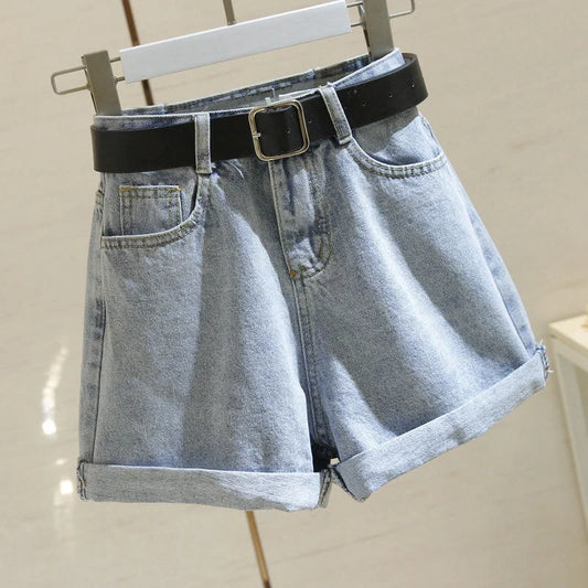 Women's Denim Shorts High-waist Slim Fit Versatile Student Loose-legged Trousers Trendy Shorts Cotton Material