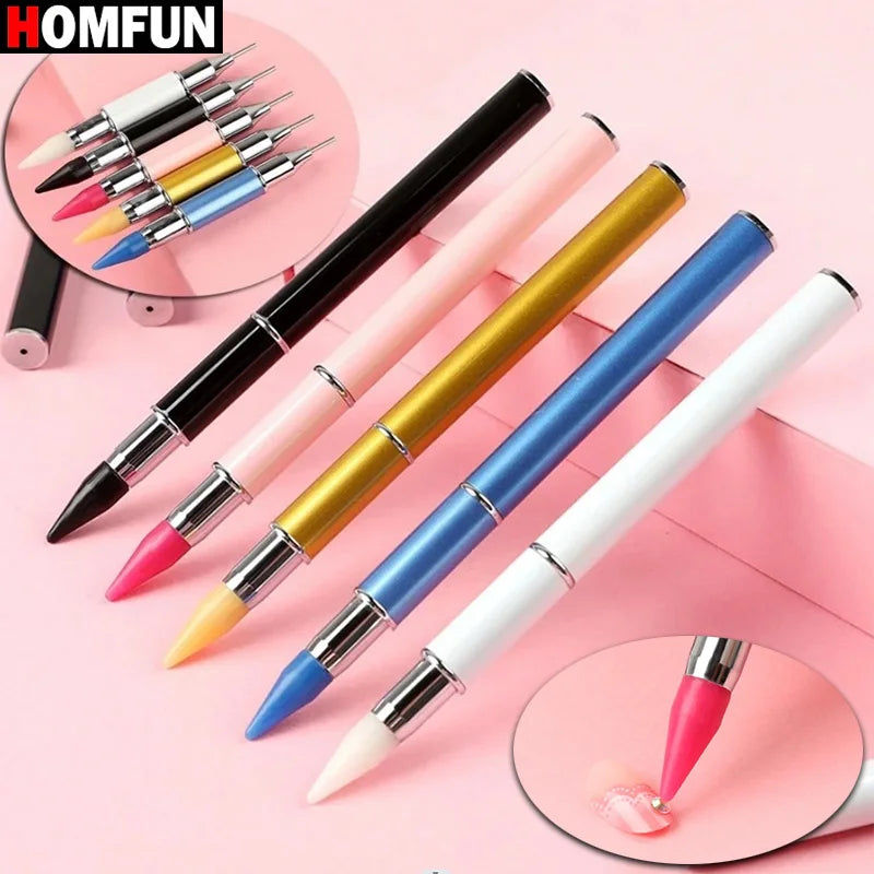 HOMFUN Point Drill Pen 5D Diamond Painting Double Head Dot Point Pen Nail Art Rhinestone Picker Wax Pencil Metal Handle Tools