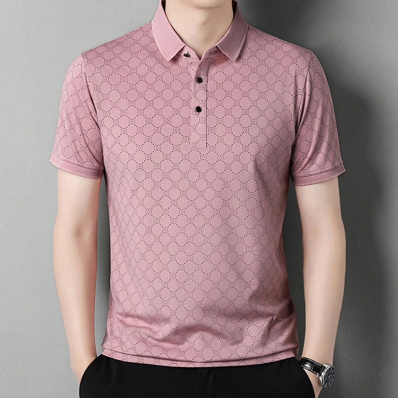 Men's Business Casual Printed Short Sleeved Polo Shirt Summer Fashion Top