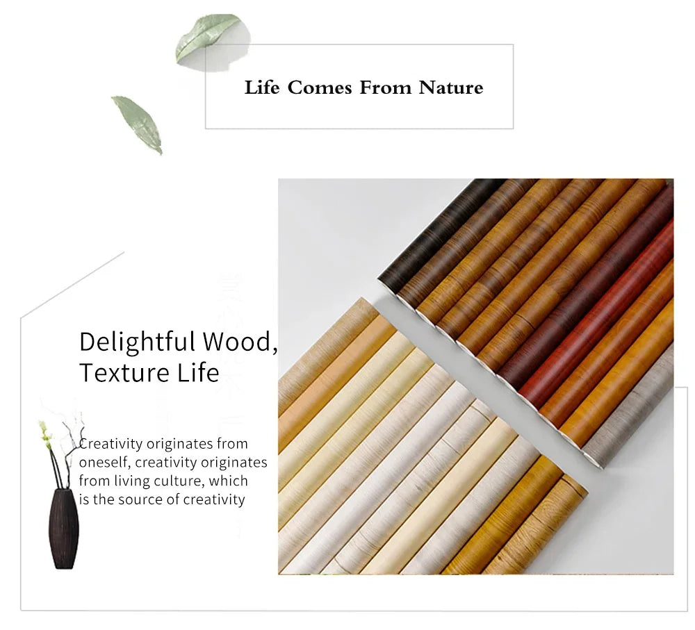 Waterproof Wood Vinyl Wallpaper Self Adhesive wallpapers Doors Cabinet Desktop Modern Furniture Decorative wall Paper