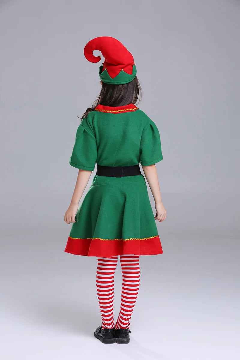 Family Green Elf Christmas Costume Cosplay Outfits Carnival Party Xmas Dress Gift