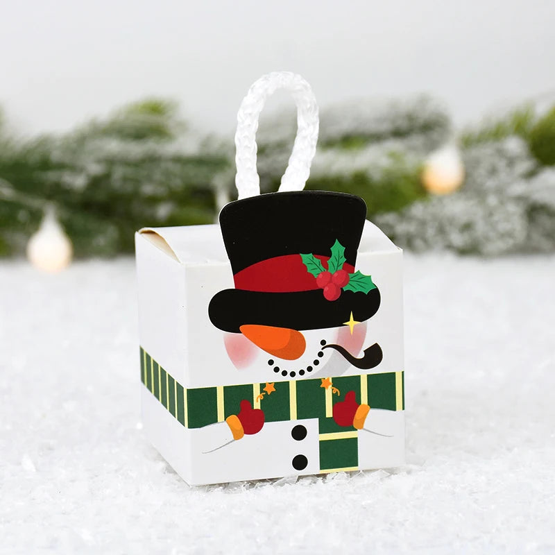 10Pcs Christmas Gift Box Xmas Tree Santa Claus Snowman Paper Candy Cookie Packing Box Bags Children Favors