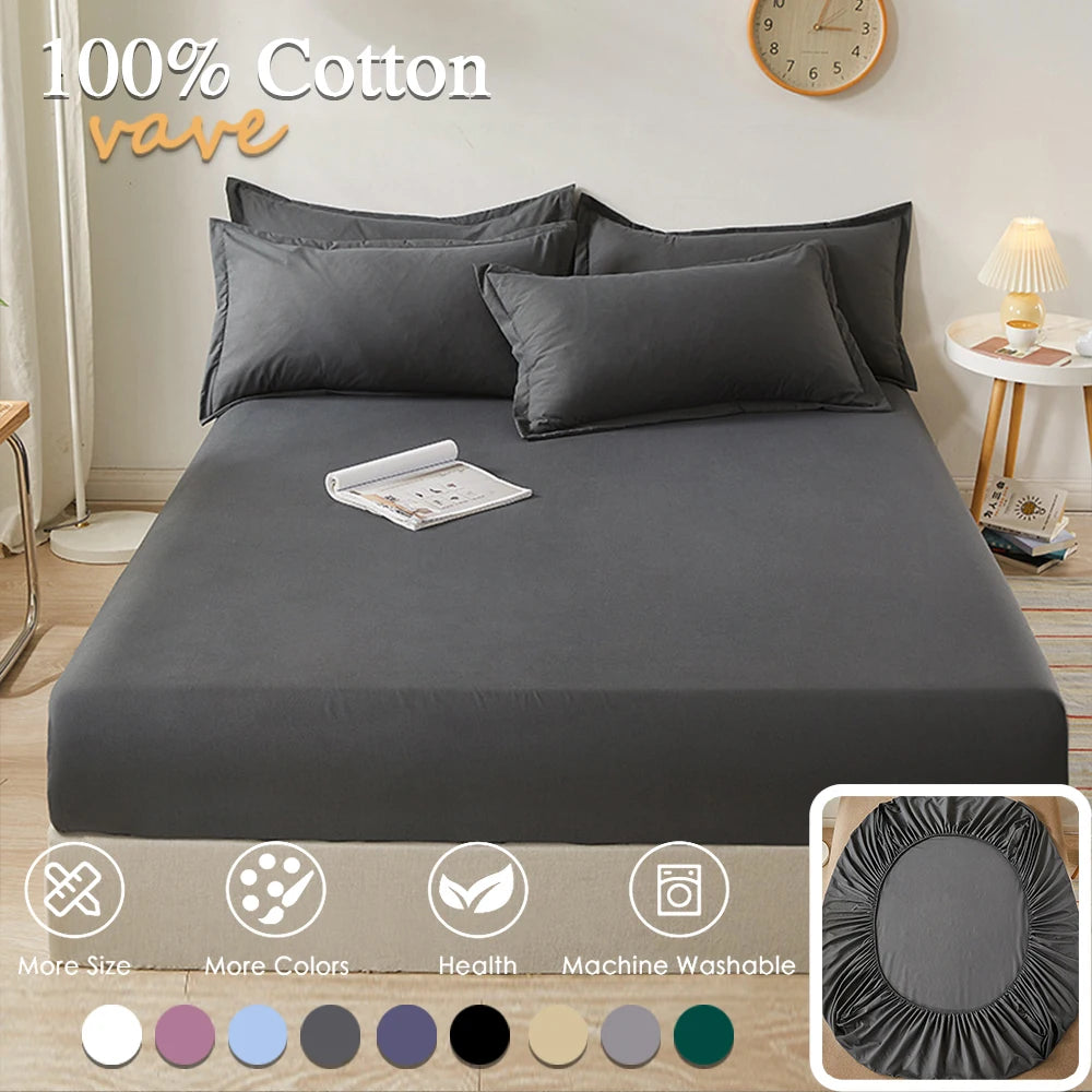 100% Cotton Fitted Bed Sheet with Elastic and Anti-slip Adjustable Mattress Cover for Single Double King Queen Bed