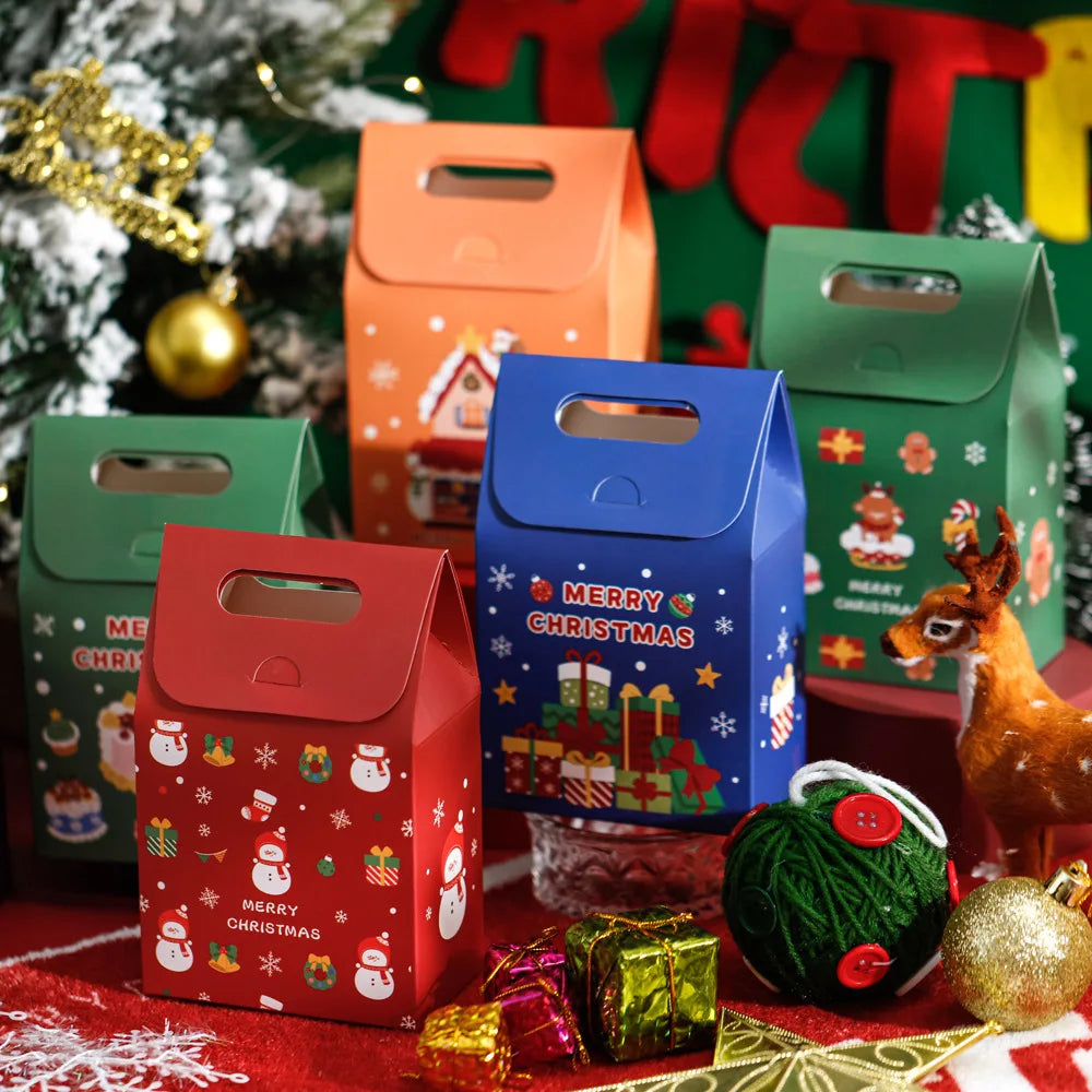 10pcs Christmas gift bag small gift biscuits snowflake crisp biscuits colourful box Christmas Eve candy box portable box