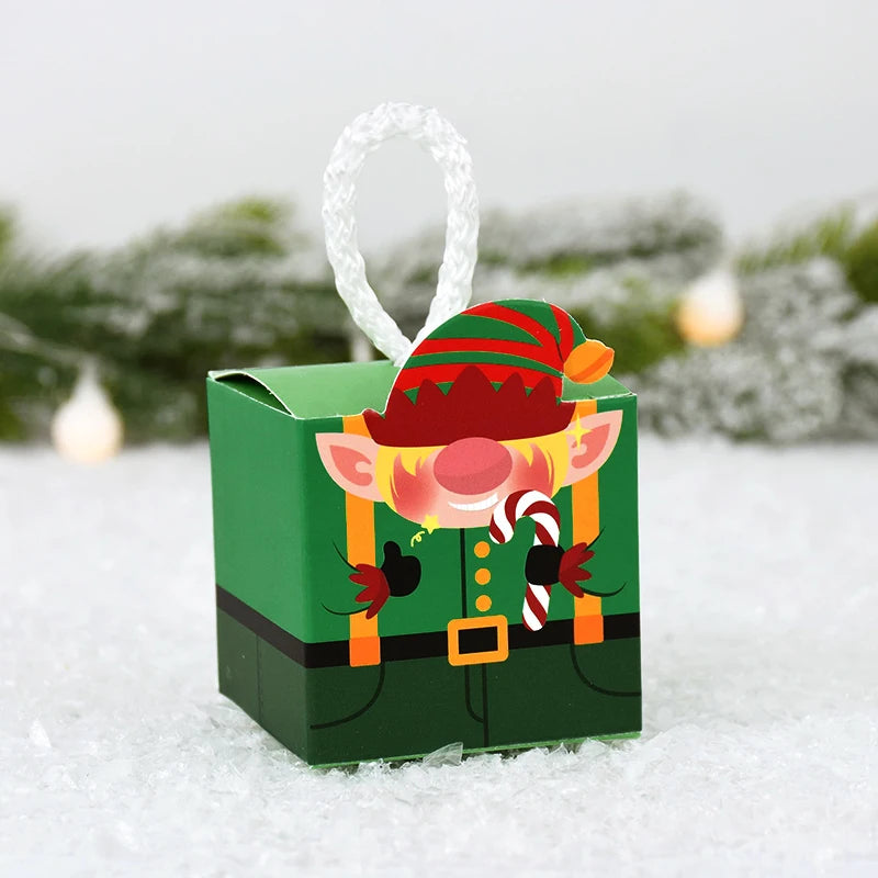 10Pcs Christmas Gift Box Xmas Tree Santa Claus Snowman Paper Candy Cookie Packing Box Bags Children Favors