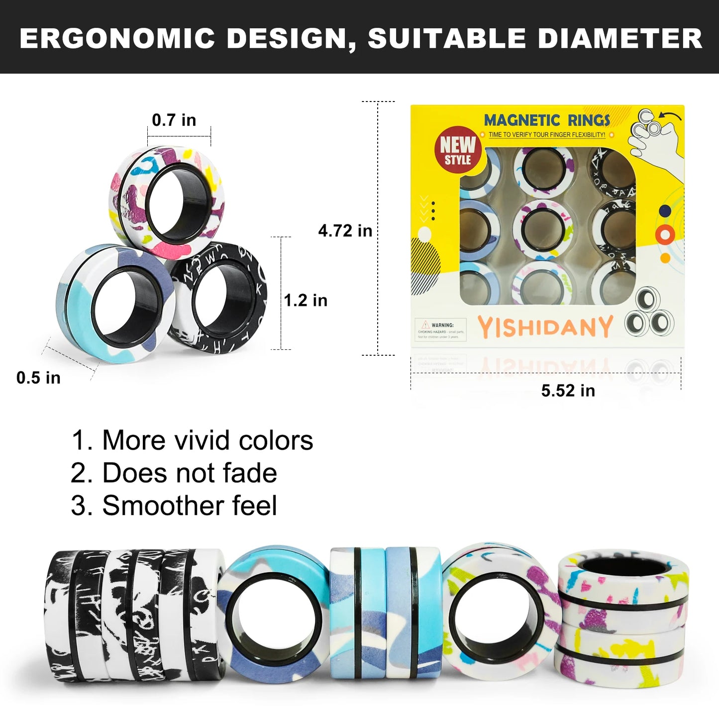 3Pcs Fidget Spinner Magnetic Ring Toys Fingers Magnet Rings ADHD Stress Relief Magical Toys for Adult Kids Anxiety